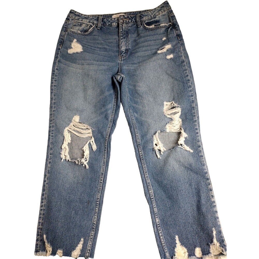 Flying Monkey Women's Destressed Hig Rise Flare Jeans size 31
